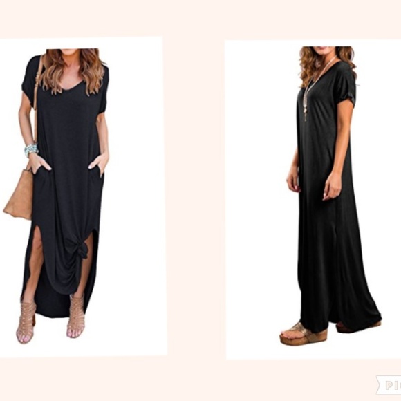 NEW Loose Pocket Split Maxi Dress Black - Picture 2 of 4